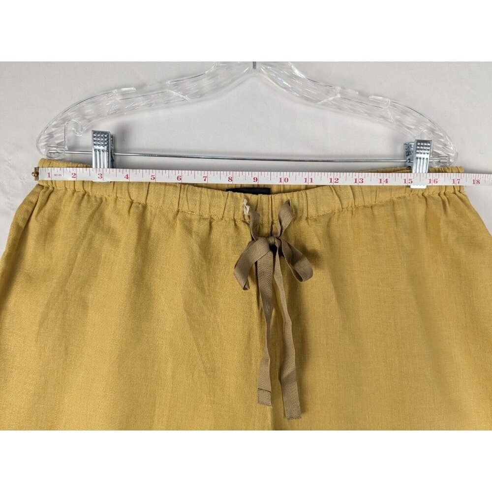 Theory Pants Women Large Yellow Linen Fluid Pull On N Spring Wide Leg Cropped - Picture 3 of 7
